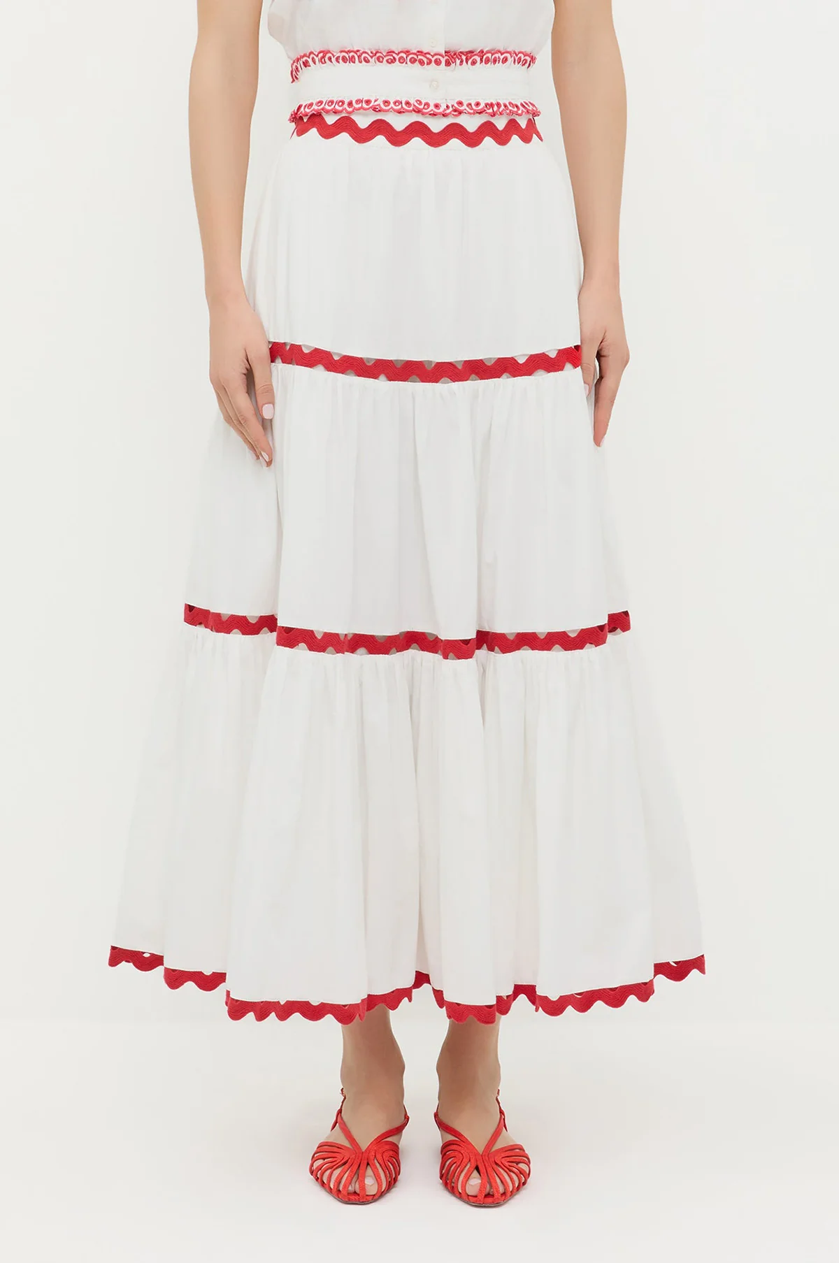 Aimee Tiered Skirt Cream/Red - Image 2