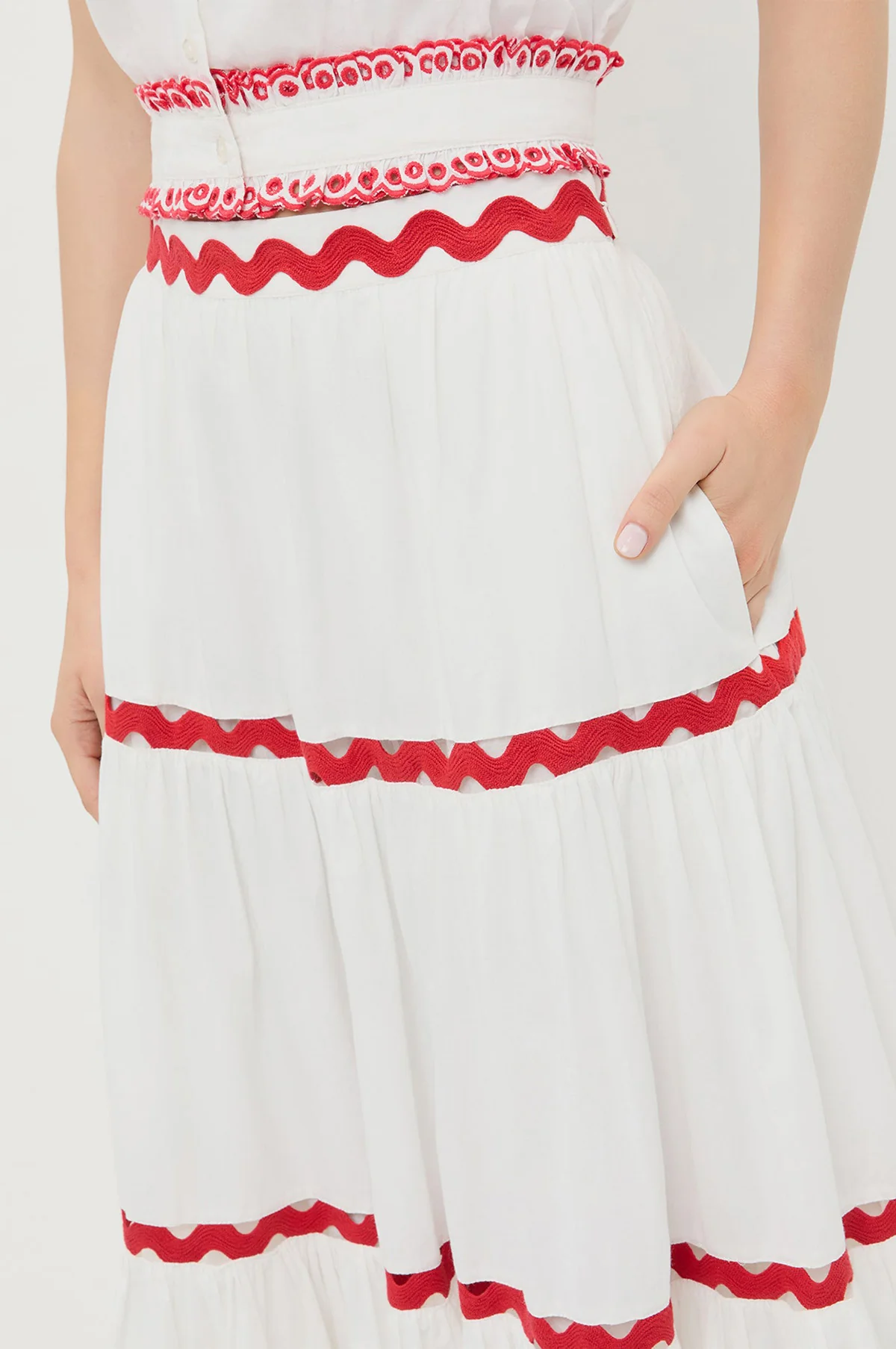 Aimee Tiered Skirt Cream/Red - Image 3