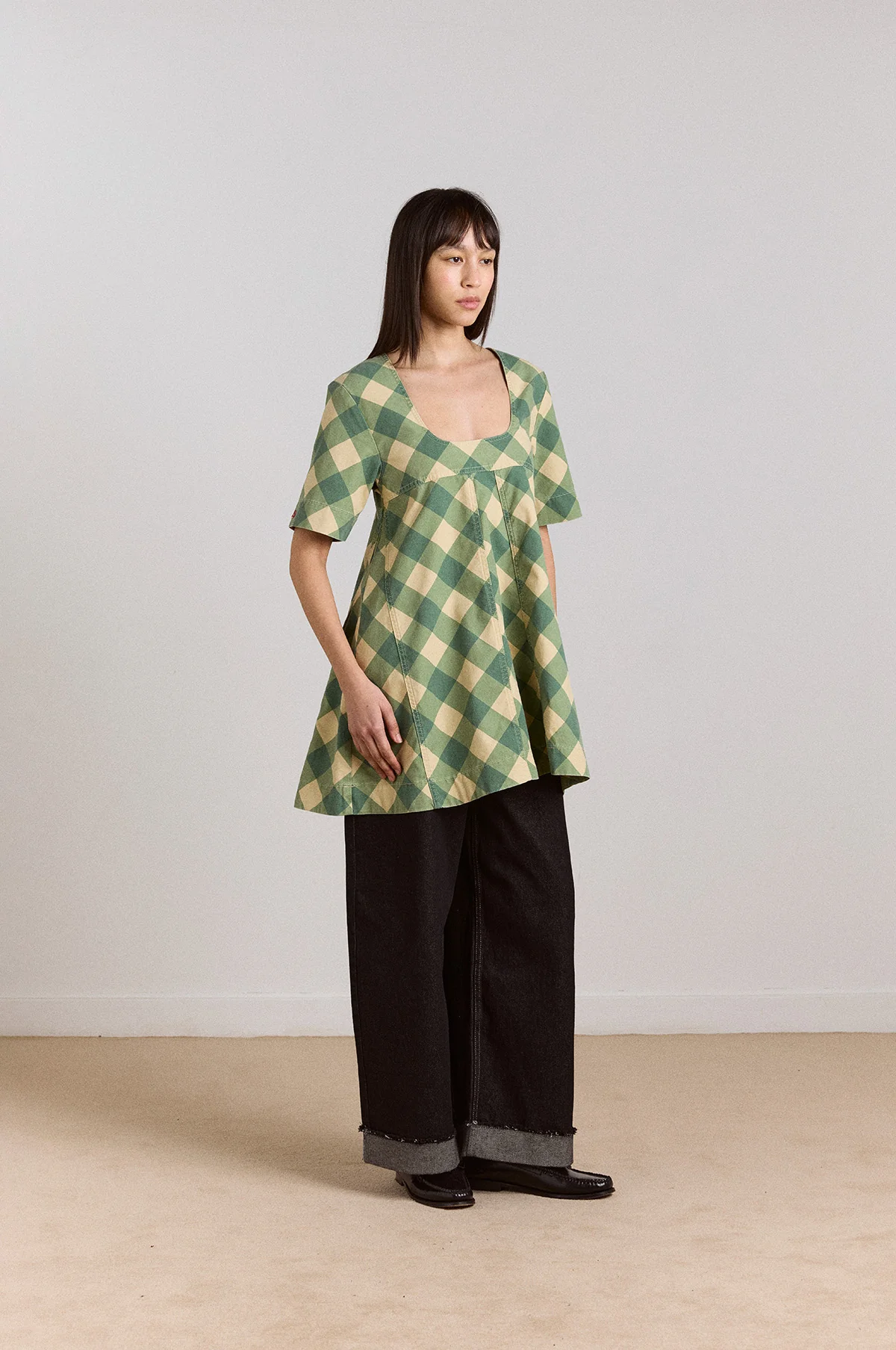 Bridget Mini Dress Green Butter Gingham - Image 6