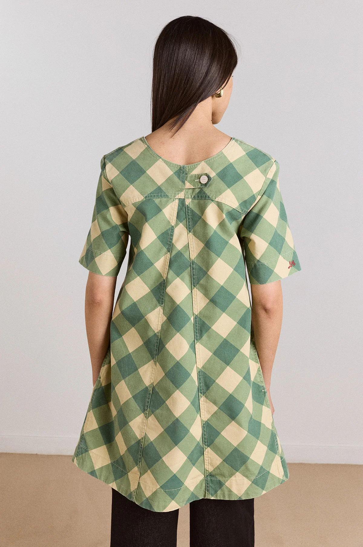 Bridget Mini Dress Green Butter Gingham - Image 8