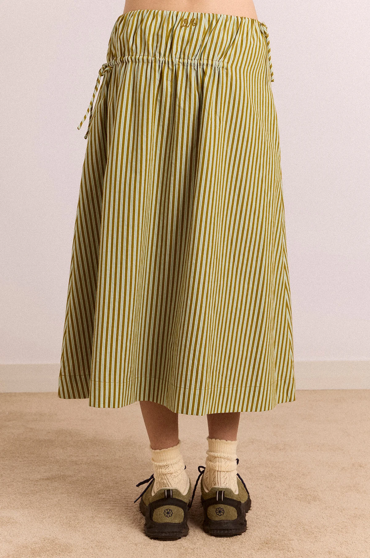 Caspia Volume Midi Skirt Basil Stripe - Image 2