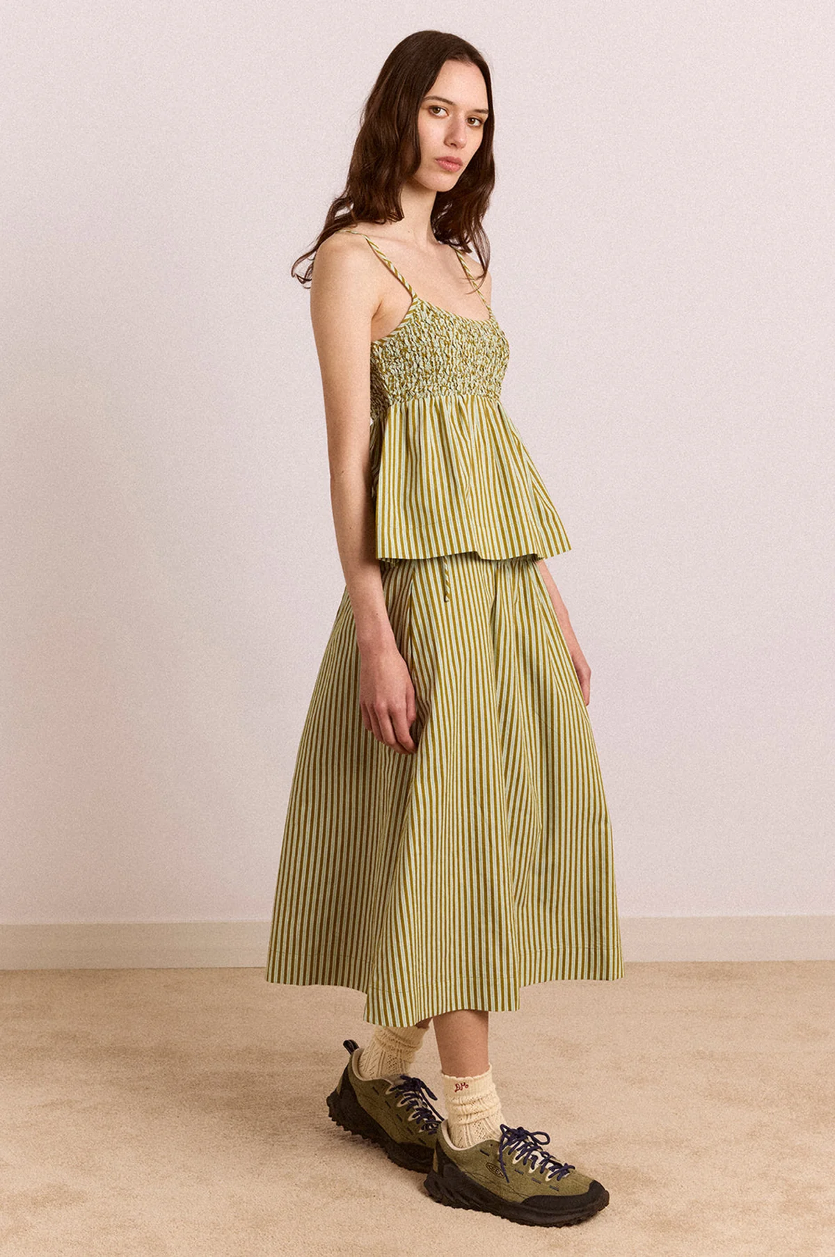 Caspia Volume Midi Skirt Basil Stripe - Image 3