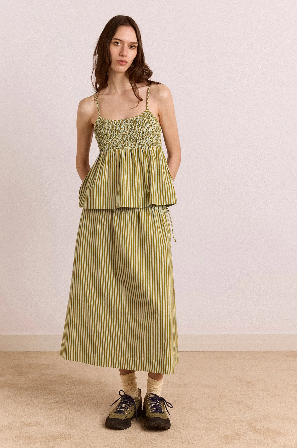 Caspia Volume Midi Skirt Basil Stripe - Image 4