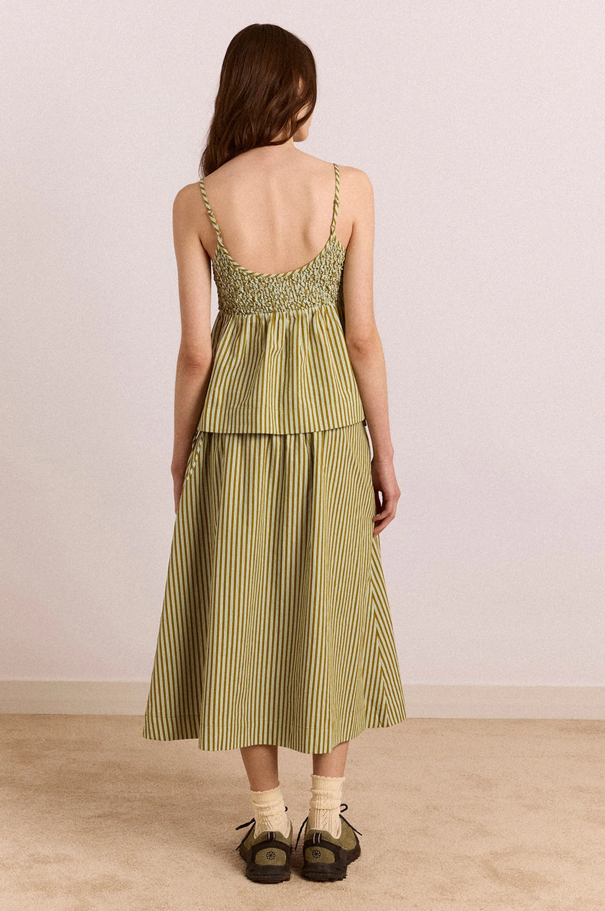 Caspia Volume Midi Skirt Basil Stripe - Image 5