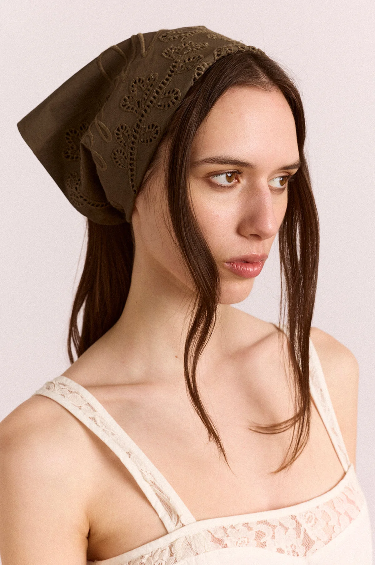 Embroidered Headscarf Khaki - Image 3