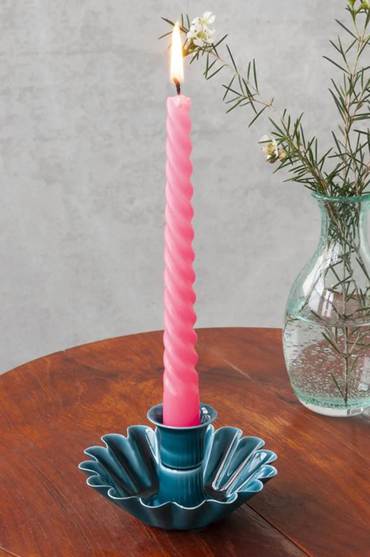 Enamel Cupped Flower Candle Holder Blue - Image 2