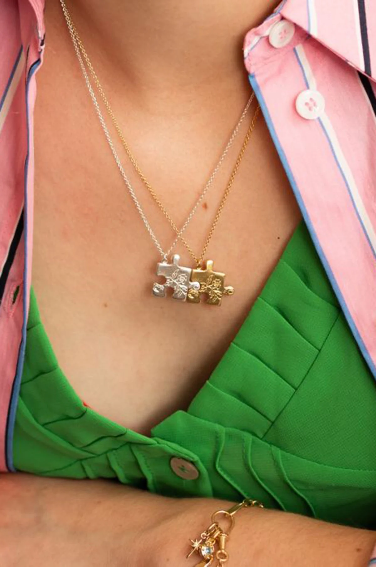 Floral Puzzle Piece Necklace Gold - Image 3