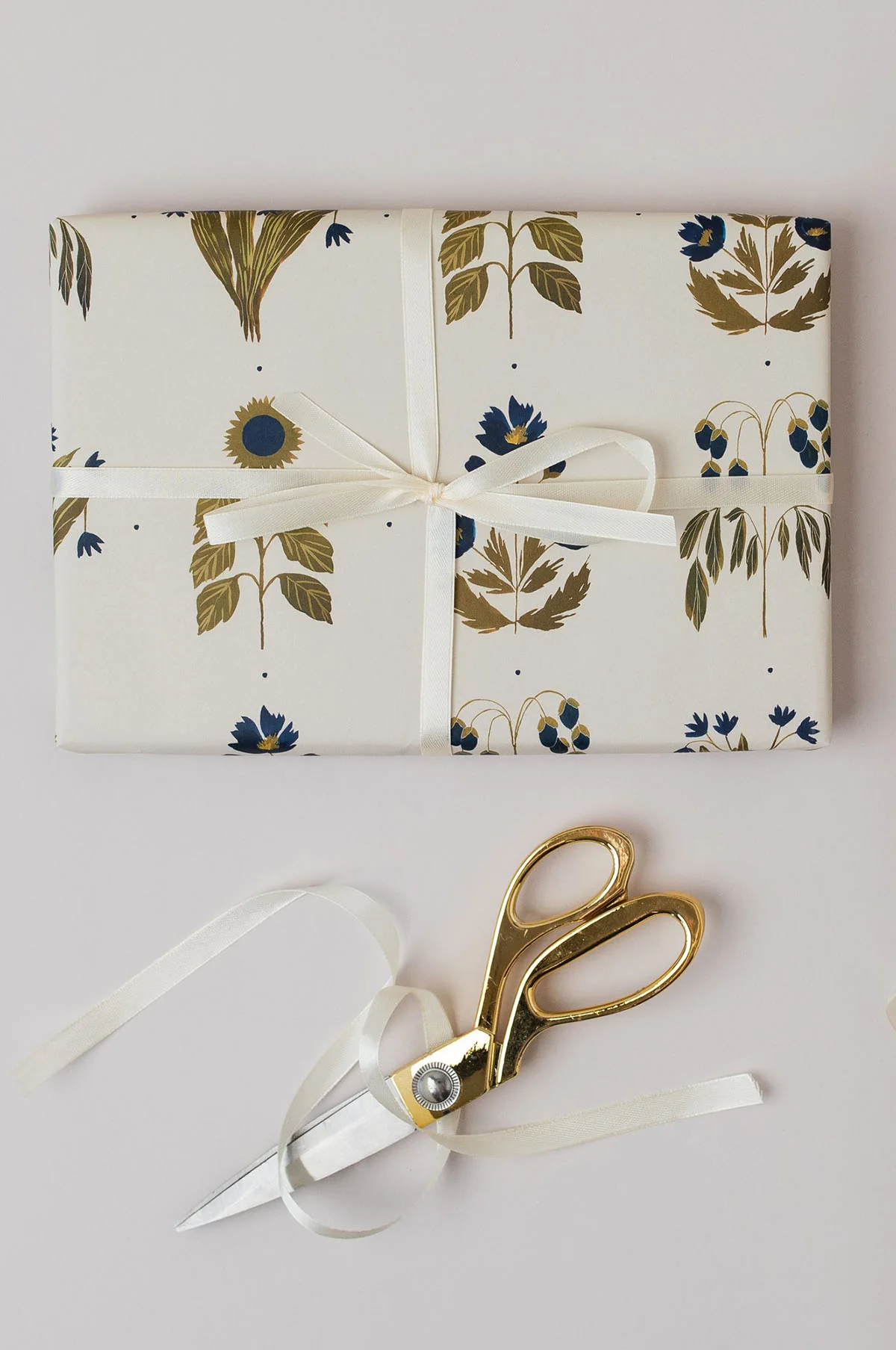 Four Floral Blue Botanical Wrapping Paper Set of 3 Sheets - Image 2