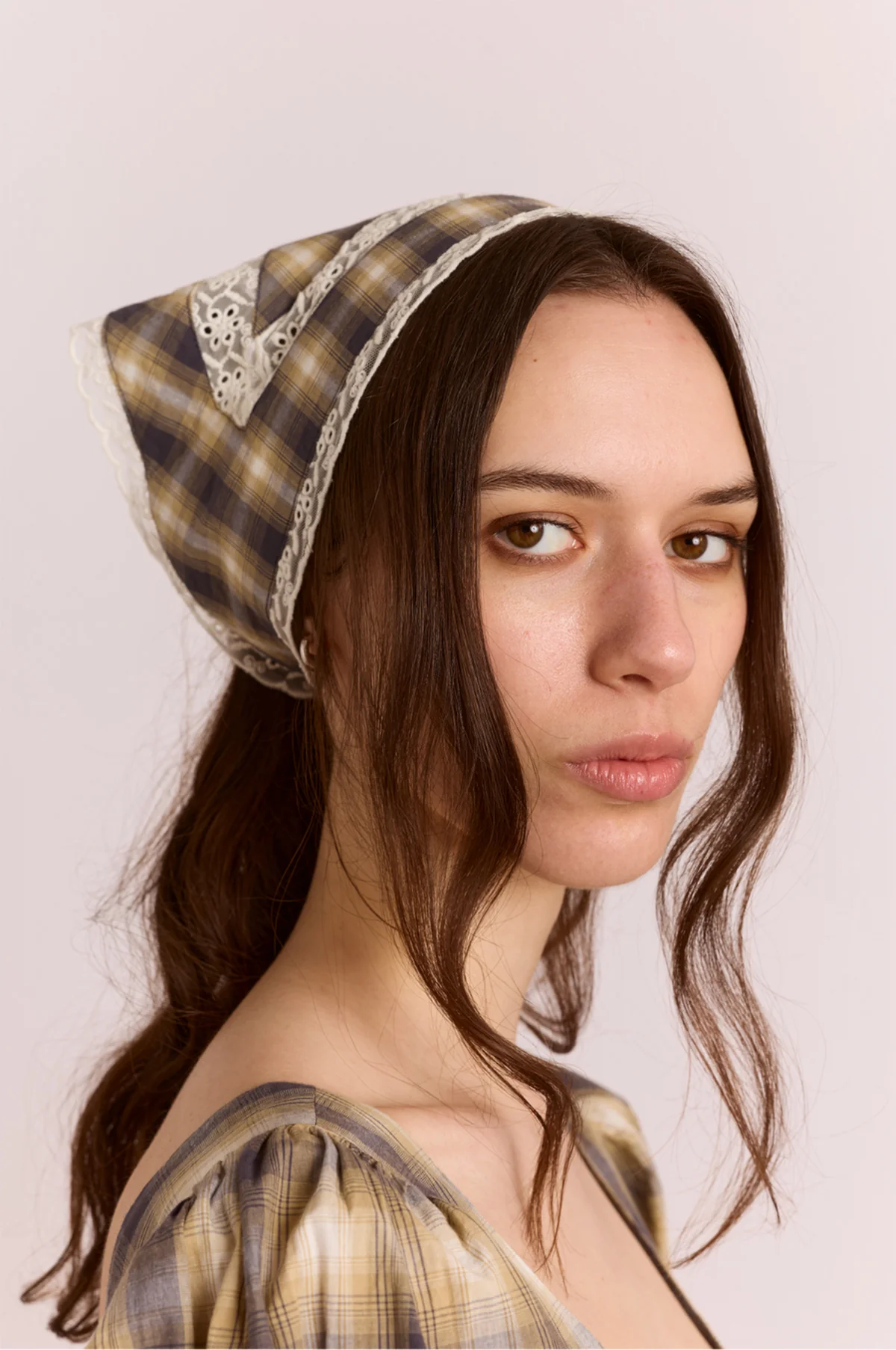 Headband with Lace Detail Cardamon Check - Image 2