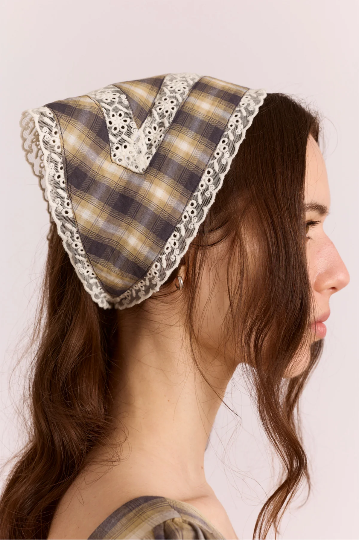 Headband with Lace Detail Cardamon Check - Image 3