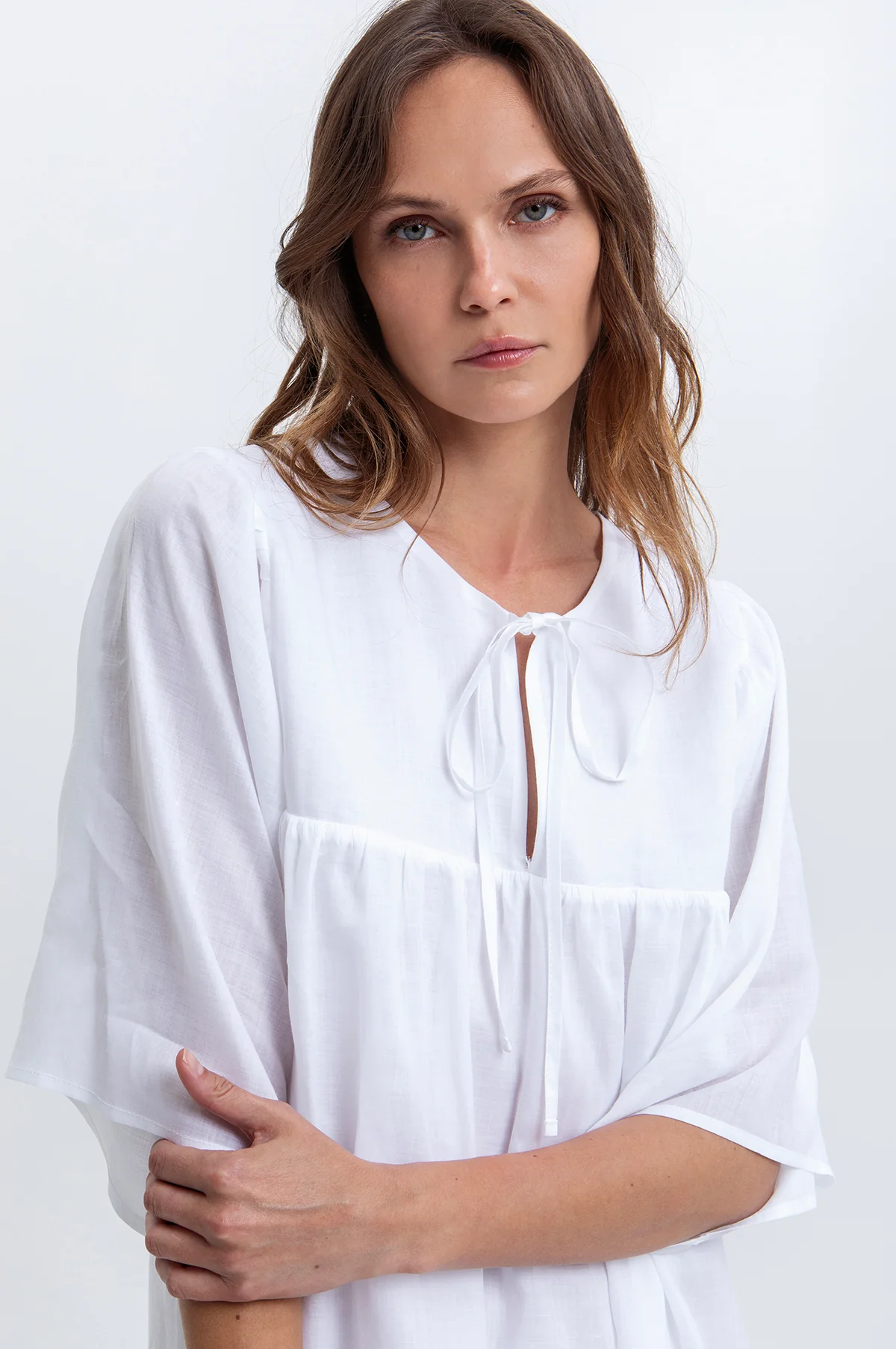 L/S Mini Dress w/Ties White - Image 3