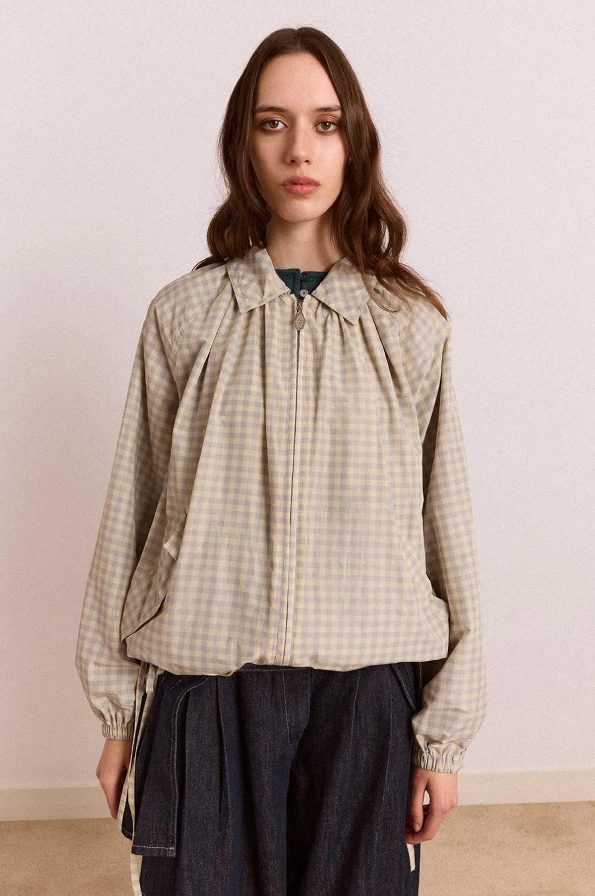 Lailah Lightweight Bomber Oyster Gingham - Image 3