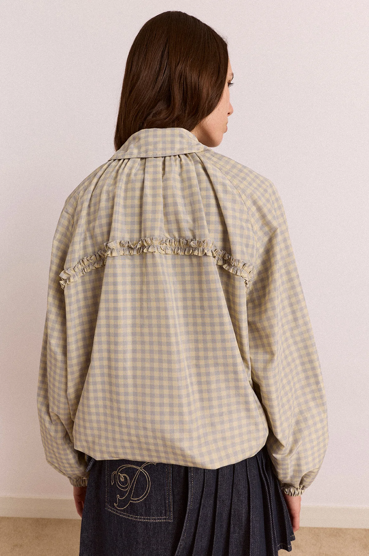 Lailah Lightweight Bomber Oyster Gingham - Image 7