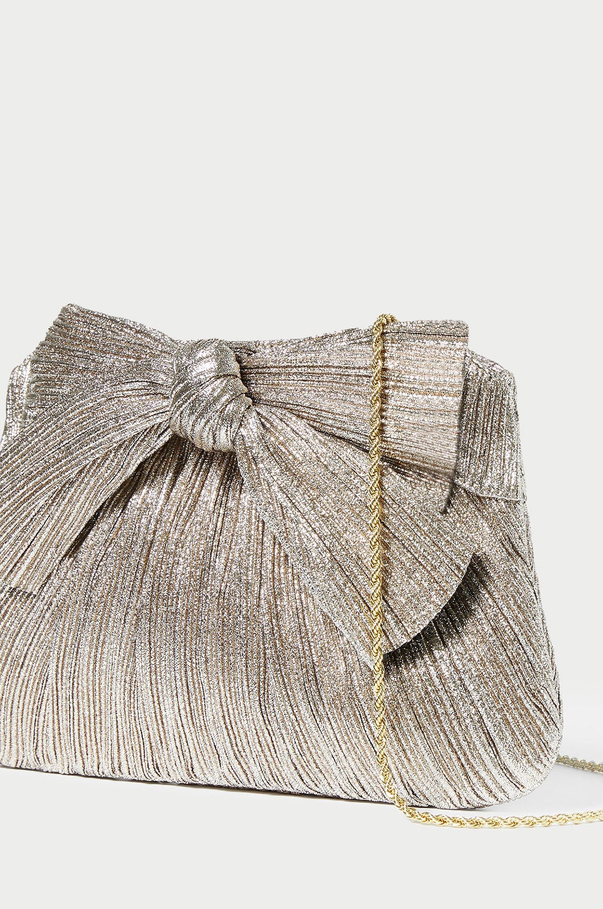 Rayne Pleated Bow Clutch Champagne - Image 5