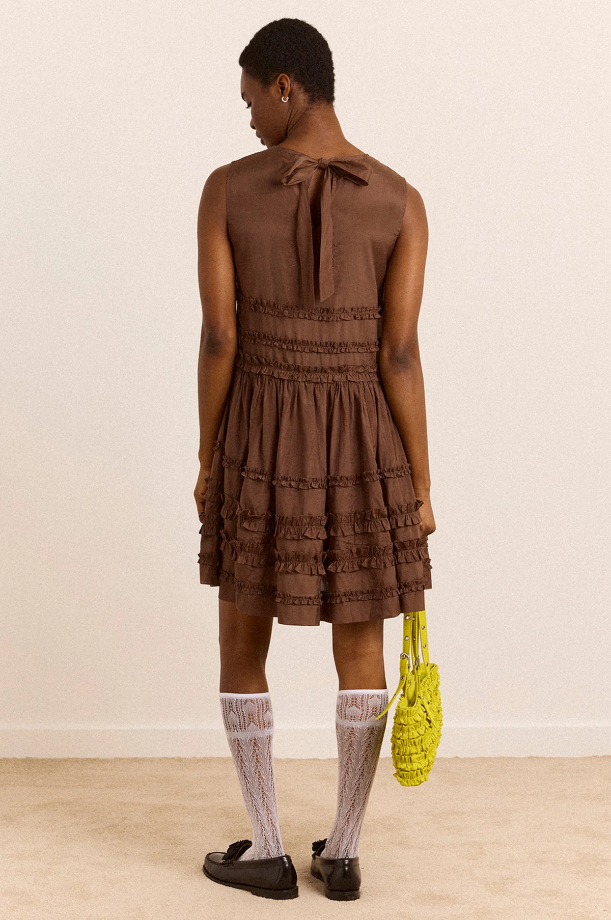Reed Drop Waist Ruffle Midi Dress Sheer Choc - Image 3