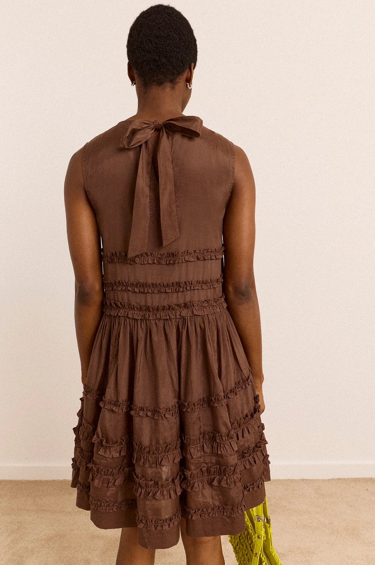 Reed Drop Waist Ruffle Midi Dress Sheer Choc - Image 4