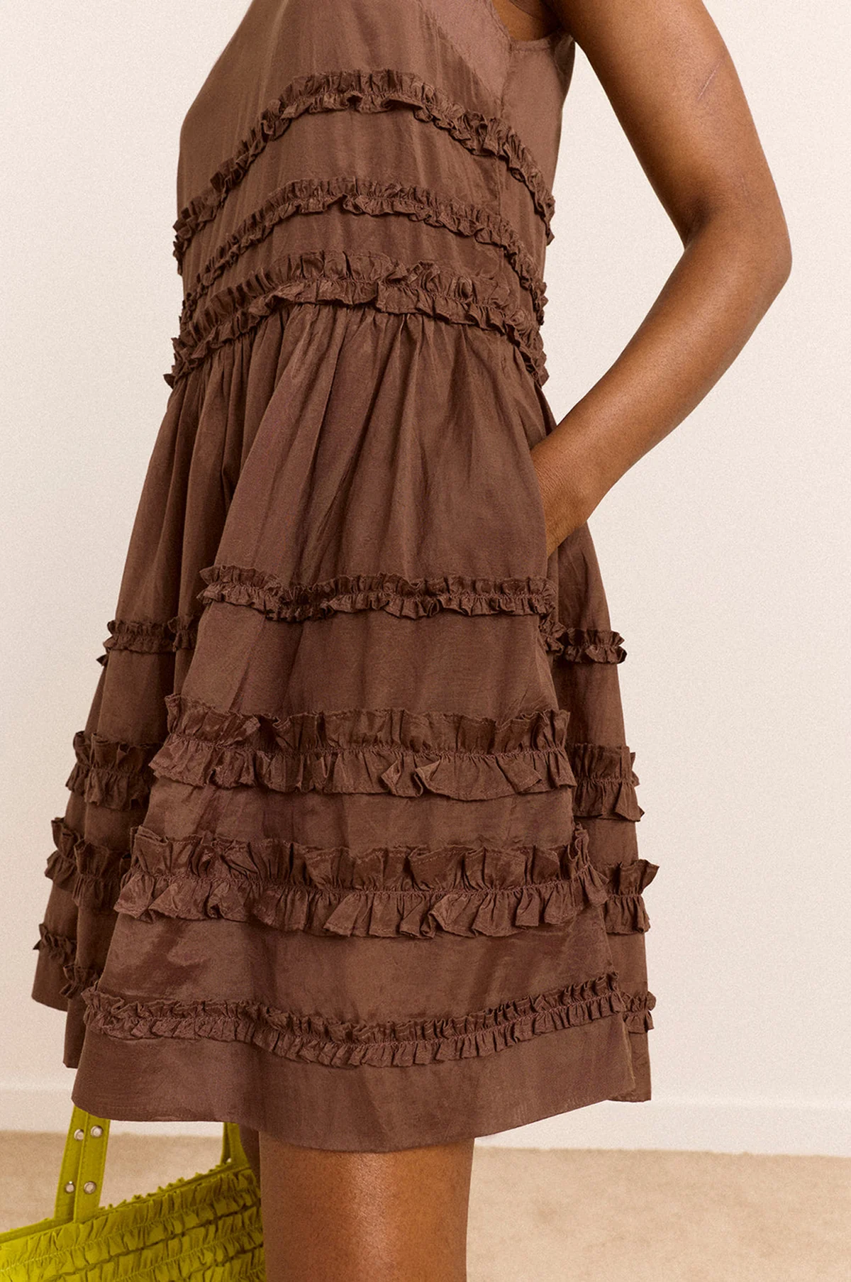 Reed Drop Waist Ruffle Midi Dress Sheer Choc - Image 5