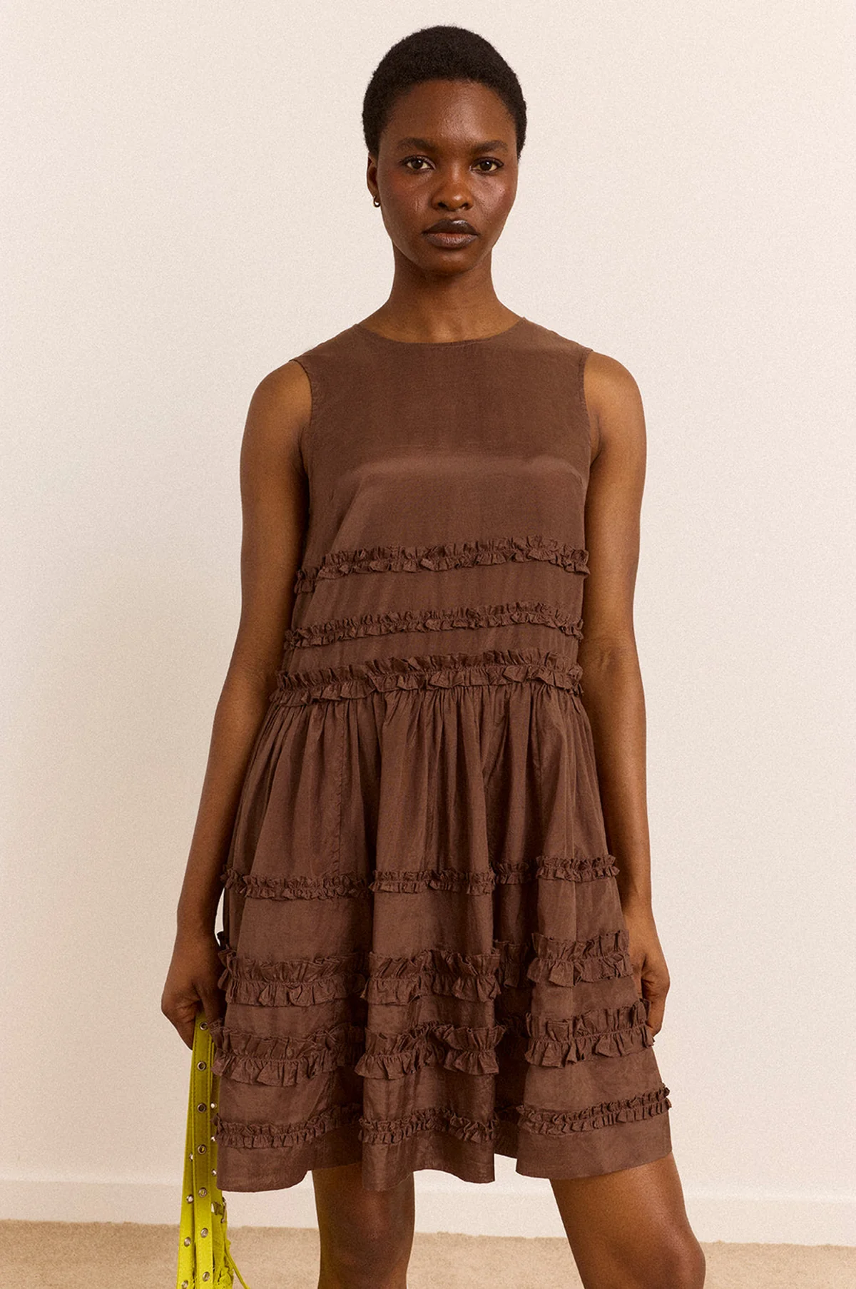 Reed Drop Waist Ruffle Midi Dress Sheer Choc - Image 8