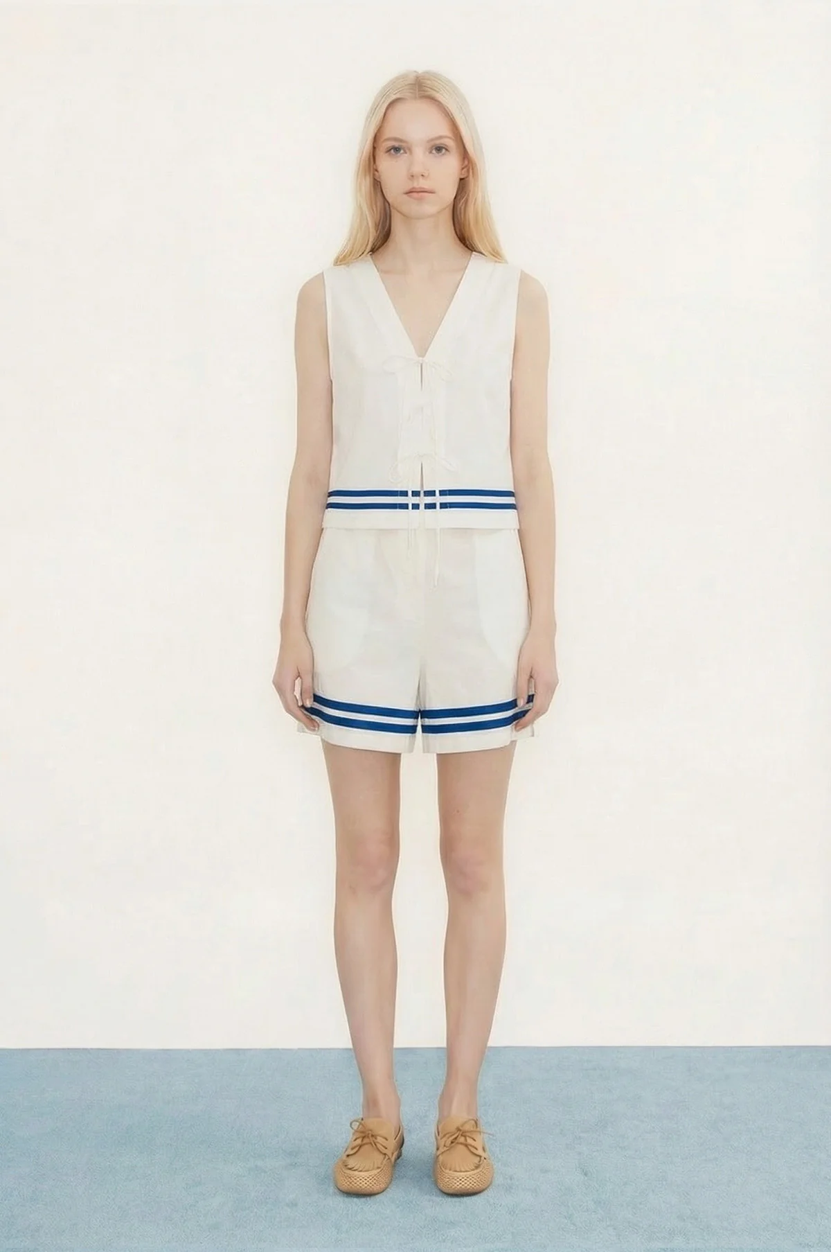 Stripes Elasticated Shorts Off White - Image 4