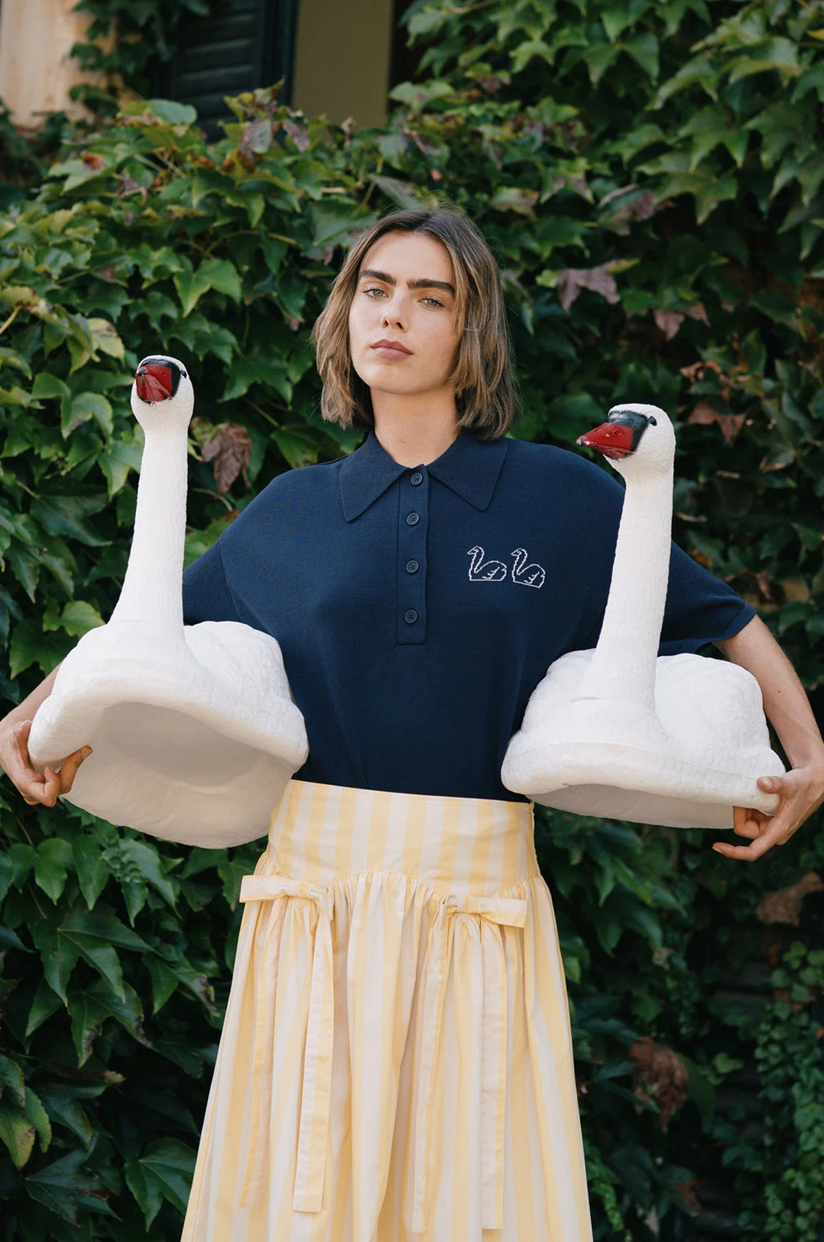 Swans Knitted Polo Navy - Image 2